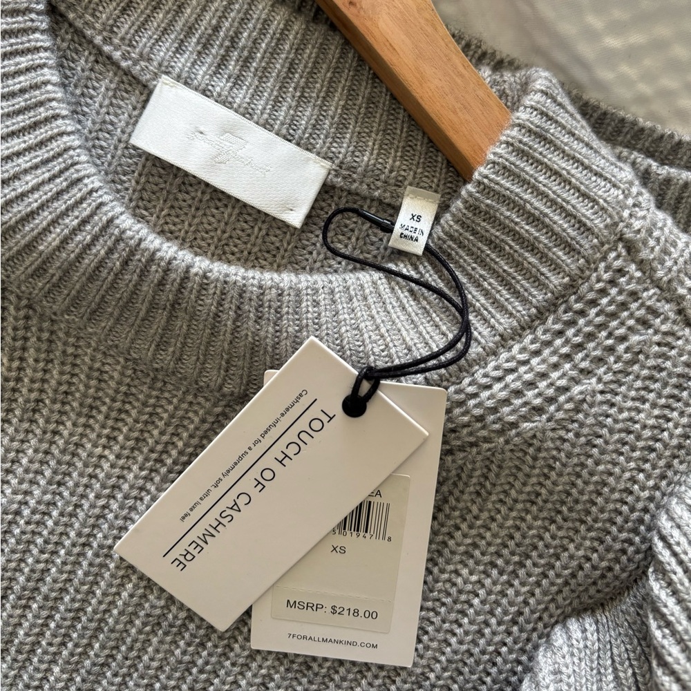7 for all Mankind Gray Ribbed Ruffle Sweater - Picture 6 of 9